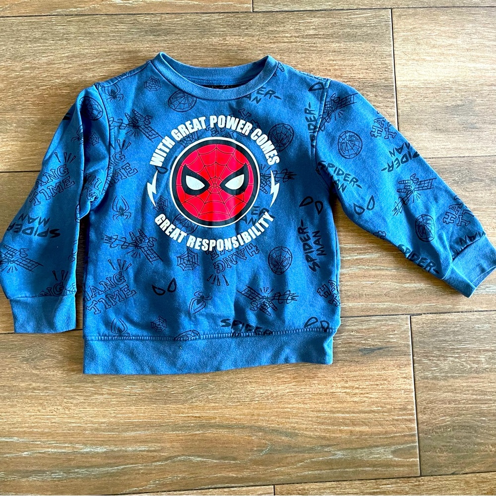 Marvel Boys Sweater Small Blue Spiderman Great Power Comes Great Resposibility